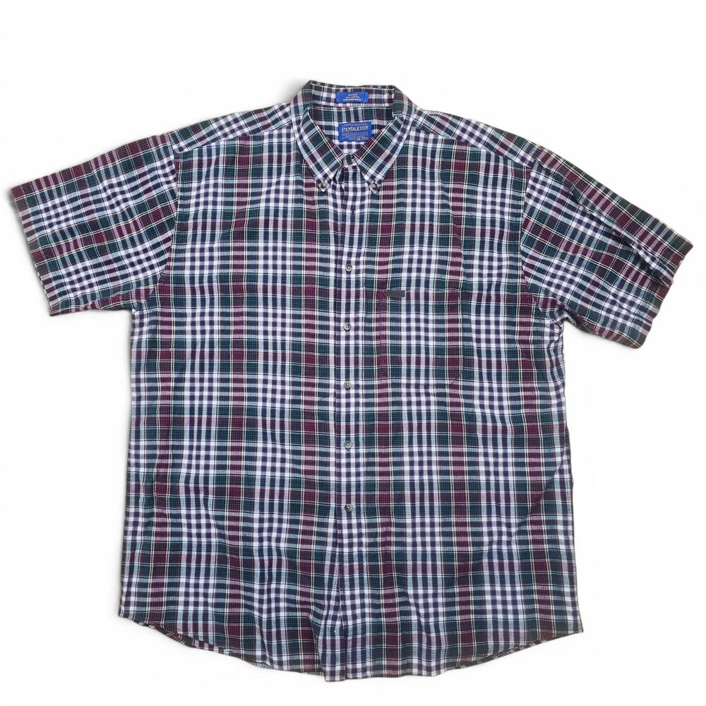 PENDLETON Madras Plaid Button Up Shirt Men's 2XL VTG 90's Short Sleeve Casual